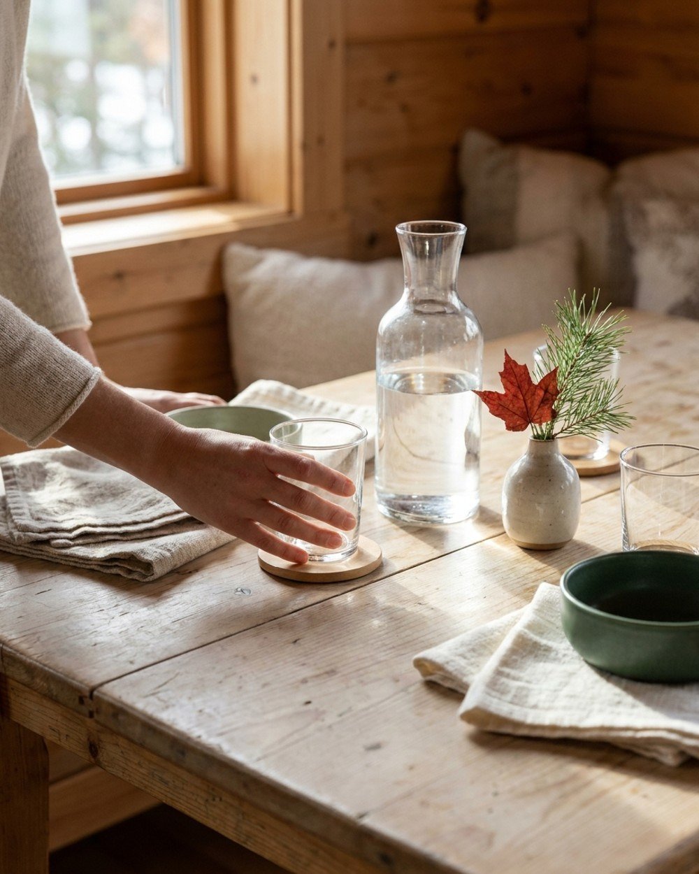 Glass carafe and tumblers